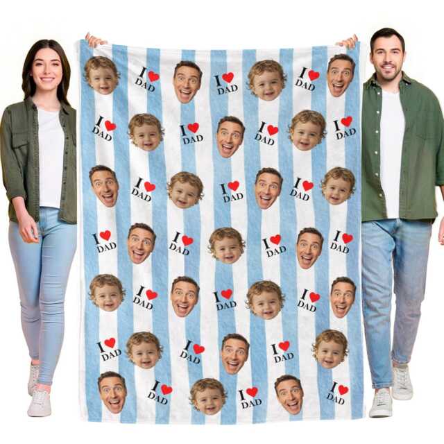 Personalized Father's Day Blanket, Custom Face Stripes Photo Gifts For Dad - image 1