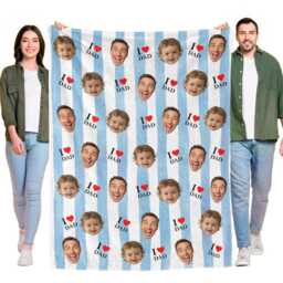 Personalized Father's Day Blanket, Custom Face Stripes Photo Gifts For Dad - thumbnail 1
