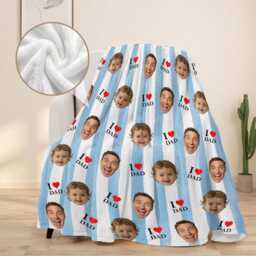 Personalized Father's Day Blanket, Custom Face Stripes Photo Gifts For Dad - thumbnail 4