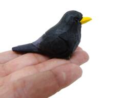 Blackbird Wooden Figurine - Hand-Carved Starling Bird Rustic Decor - thumbnail 1