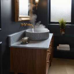 Fluted Carrara Marble Sink With Solid Oak Vanity - Mid-Century Modern Bathroom Console M1F002 - thumbnail 3