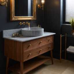 Fluted Carrara Marble Sink With Solid Oak Vanity - Mid-Century Modern Bathroom Console M1F002 - thumbnail 2