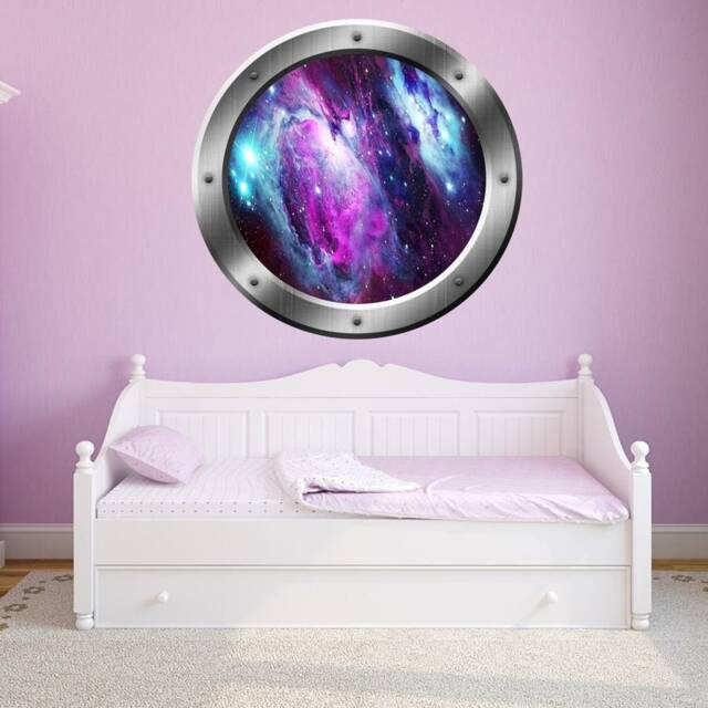 Solar System Kids Room Wall Decal - Reusable Fabric Material Spaceship Window Mural Galaxy Frame Porthole Sticker Vwaq-Ps13 - image 1