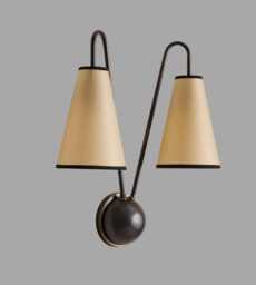 1950's Mid-Century Modern Italian Stilnovo Sputnik Wall Sconce Double Fabric Shade Light Curve Handmade Kitchen Bedside, Bedroom Living Room