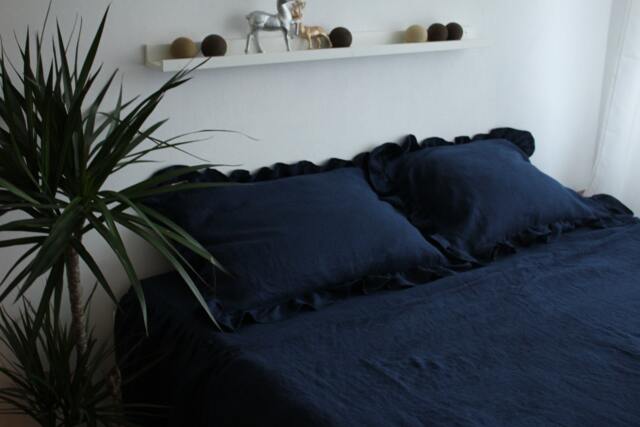 Two Ruffled Pillowcases Of 100% Pure Very Soft Linen in Handmade - image 1
