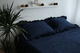 Two Ruffled Pillowcases Of 100% Pure Very Soft Linen in Handmade