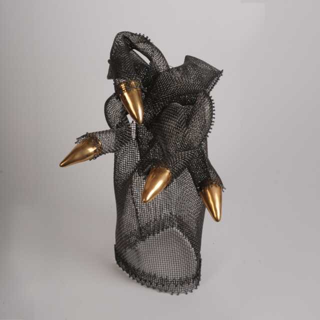 steel Sculpture, 8K Gold Ceramic Accents, Wire Mesh, Tabletop Decor - image 1