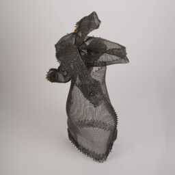 steel Sculpture, 8K Gold Ceramic Accents, Wire Mesh, Tabletop Decor - thumbnail 3