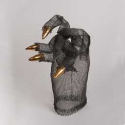 steel Sculpture, 8K Gold Ceramic Accents, Wire Mesh, Tabletop Decor - thumbnail 2