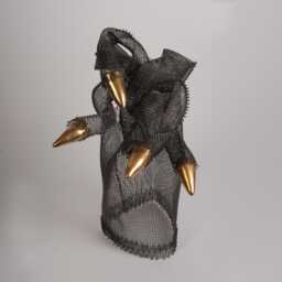 steel Sculpture, 8K Gold Ceramic Accents, Wire Mesh, Tabletop Decor - thumbnail 1