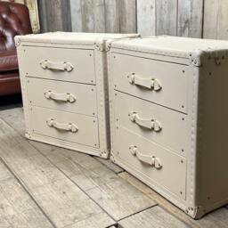 Luxury Handmade Cream Leather Bedside Cabinets