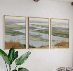 River Delta Trio, Coastal Wetland Wall Art Set - thumbnail 1
