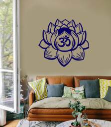 Wall Vinyl Decal Bedroom Decor Yoga Symbol Om Lotus Flower Modern Home Studio Ornament - #1015Da - thumbnail 1