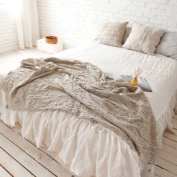 Washed Linen Gathered Bed Skirt/Dust Ruffle Coverlet Cream White - thumbnail 2