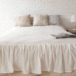 Washed Linen Gathered Bed Skirt/Dust Ruffle Coverlet Cream White