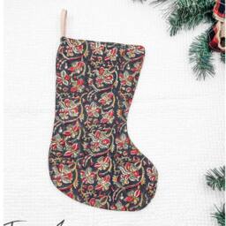 Christmas Decor, Block Printed Stockings, Floral Farmhouse High End Decor, Aesthetic - thumbnail 2