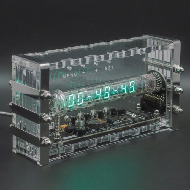 Iv-18 Vfd Clock - Vacuum Fluorescent Tube, Steampunk Desk Clock, Fully Assembled - Retro Gift For Him - image 1