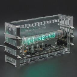 Iv-18 Vfd Clock - Vacuum Fluorescent Tube, Steampunk Desk Clock, Fully Assembled - Retro Gift For Him - thumbnail 1