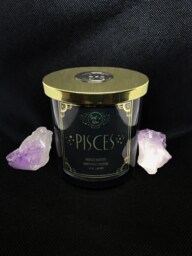 Pisces Soy Candle 10Oz. Glass Jar/Zodiac Gift Amethyst Crystal Healing Birthstone