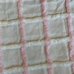 Chenille Baby Blanket. Pink & White Vintage Crib Quilt. C1960S 58 X 44 Inch - thumbnail 3