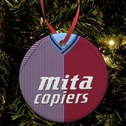 Aston Villa 1988 Retro Home Shirt Kit Christmas Tree Decoration Bauble Flat Ceramic Great Gift
