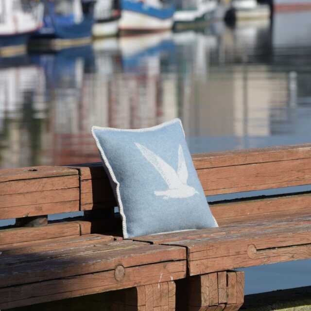 Seagulls Cushion Cover - Pure Wool Reversible Blue Pillowcase 45 X 45cm/ 18 18 - image 1