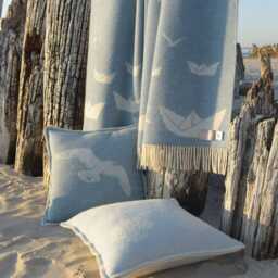 Seagulls Cushion Cover - Pure Wool Reversible Blue Pillowcase 45 X 45cm/ 18 18 - thumbnail 3
