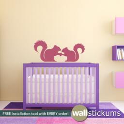 Kids Nursery Wall Decal Squirrels Sharing An Acorn Removable Vinyl Art Sticker - thumbnail 1