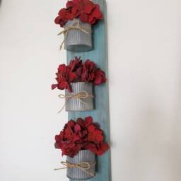 Fall Decor Wall Planter, Rustic Wood Hanging With Artificial Flowers - thumbnail 3