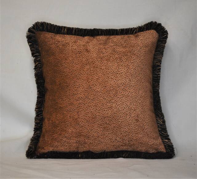 Solid Chenille Copper Black Dot Throw Pillow With Fringe For Sofa Or Chair Handmade Usa