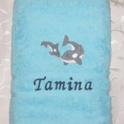 Guest Towel/Hand Bath 470/500 G/Meter Whale 01 Whales Sea Creatures + Name Embroidery Personalized - thumbnail 3