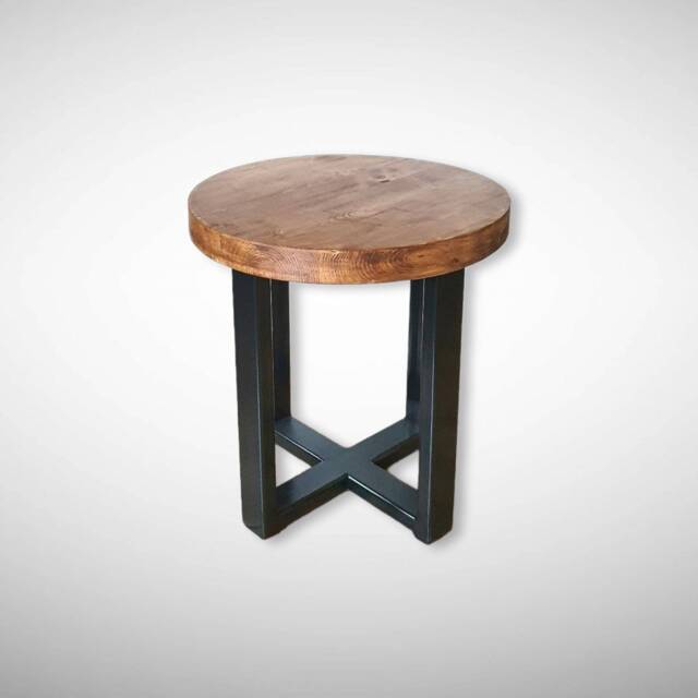 Handmade Round Side Table Modern Wood Top With Metal Legs - image 1