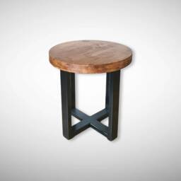Handmade Round Side Table Modern Wood Top With Metal Legs - thumbnail 1