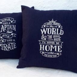 Chalk Board Pillow Embroidered Cover Boat Decor Beach House Nautical Decor Gift Captain Yacht Pirate - thumbnail 2