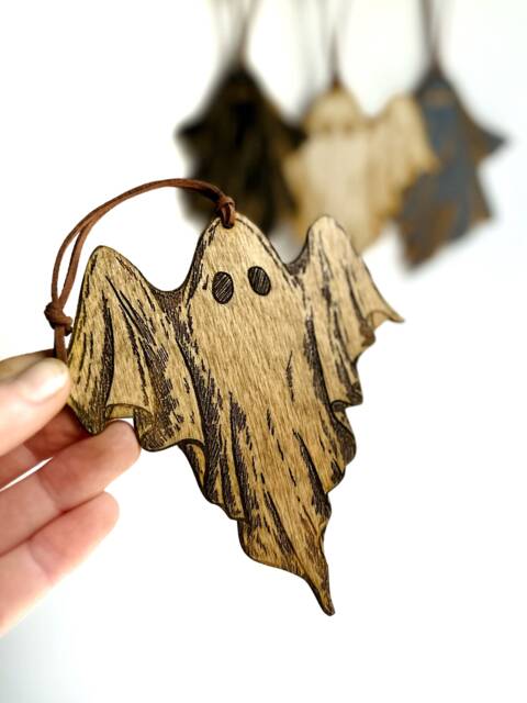Ghost Ornament Pack - 6, Halloween Wooden Home Decor, Ghostie Christmas, Bohemiam Decor - image 1
