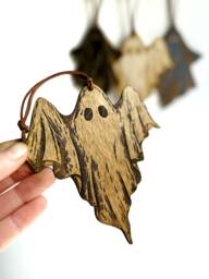 Ghost Ornament Pack - 6, Halloween Wooden Home Decor, Ghostie Christmas, Bohemiam Decor