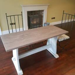 Reclaimed Table Tops, Farmhouse Dining Table, Kitchen Breakfast Country Farmhouse, Solid Wooden Benches - thumbnail 2
