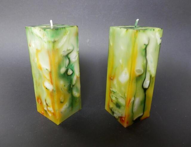 Decorative Candle, Handmade Candle, Green Square Marbled - image 1