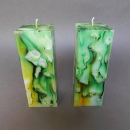 Decorative Candle, Handmade Candle, Green Square Marbled - thumbnail 4
