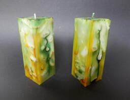 Decorative Candle, Handmade Candle, Green Square Marbled - thumbnail 1