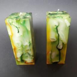 Decorative Candle, Handmade Candle, Green Square Marbled - thumbnail 3