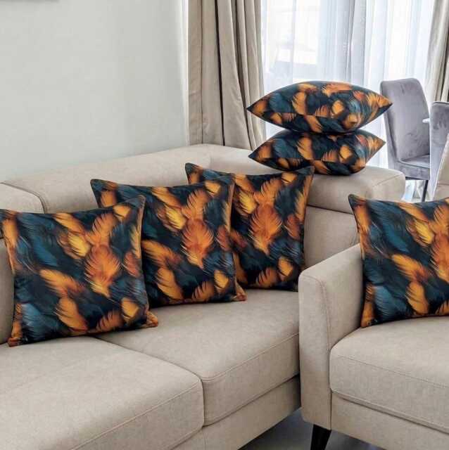 Made By Order Copper Brwon Feathers Effect Pattern Velvet Cushion Covers Any Size On Demand Custom Size - image 1