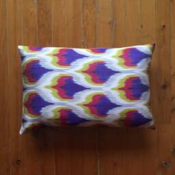 Handwoven Silk Ikat Pillow Cover Rainbow Pattern, Home Decor - 24x16 In - thumbnail 2