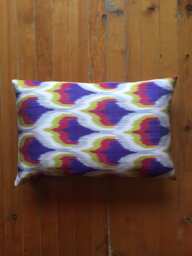 Handwoven Silk Ikat Pillow Cover Rainbow Pattern, Home Decor - 24x16 In - thumbnail 1