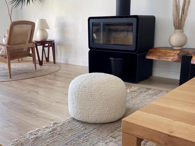 Boucl?? Round Ottoman Pouf, Chunky Knitted Footstool Pouffe, Modern Floor Seating, Machine Washable Cover - image 1