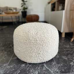 Boucl?? Round Ottoman Pouf, Chunky Knitted Footstool Pouffe, Modern Floor Seating, Machine Washable Cover - thumbnail 2