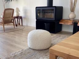 Boucl?? Round Ottoman Pouf, Chunky Knitted Footstool Pouffe, Modern Floor Seating, Machine Washable Cover