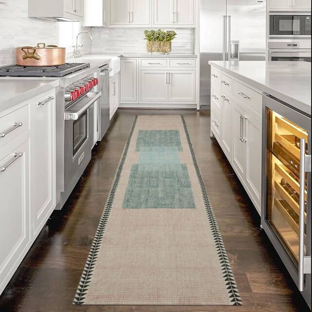 Boho Kitchen Runner Rug, Geometric Woven Cotton Rug With Tassels - image 1