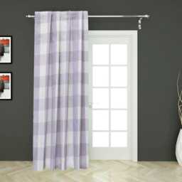 Light Purple N Ivory Gingham Checks Cotton Curtain Panels - Rod Pocket, Grommet, Box Pleat, Three Pinch Tab Top & Plain Ring Top - thumbnail 1