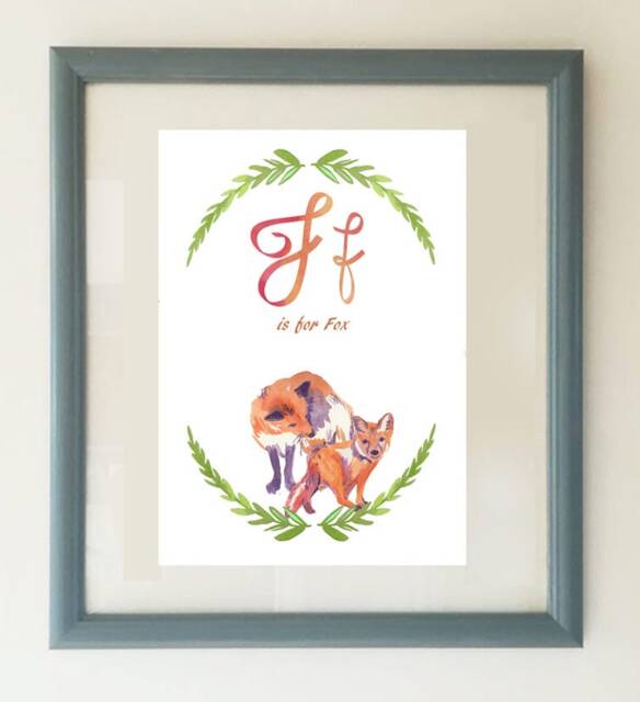 F Is For Fox, Nursery Art, Woodland Fox Letter F, Decor - image 1